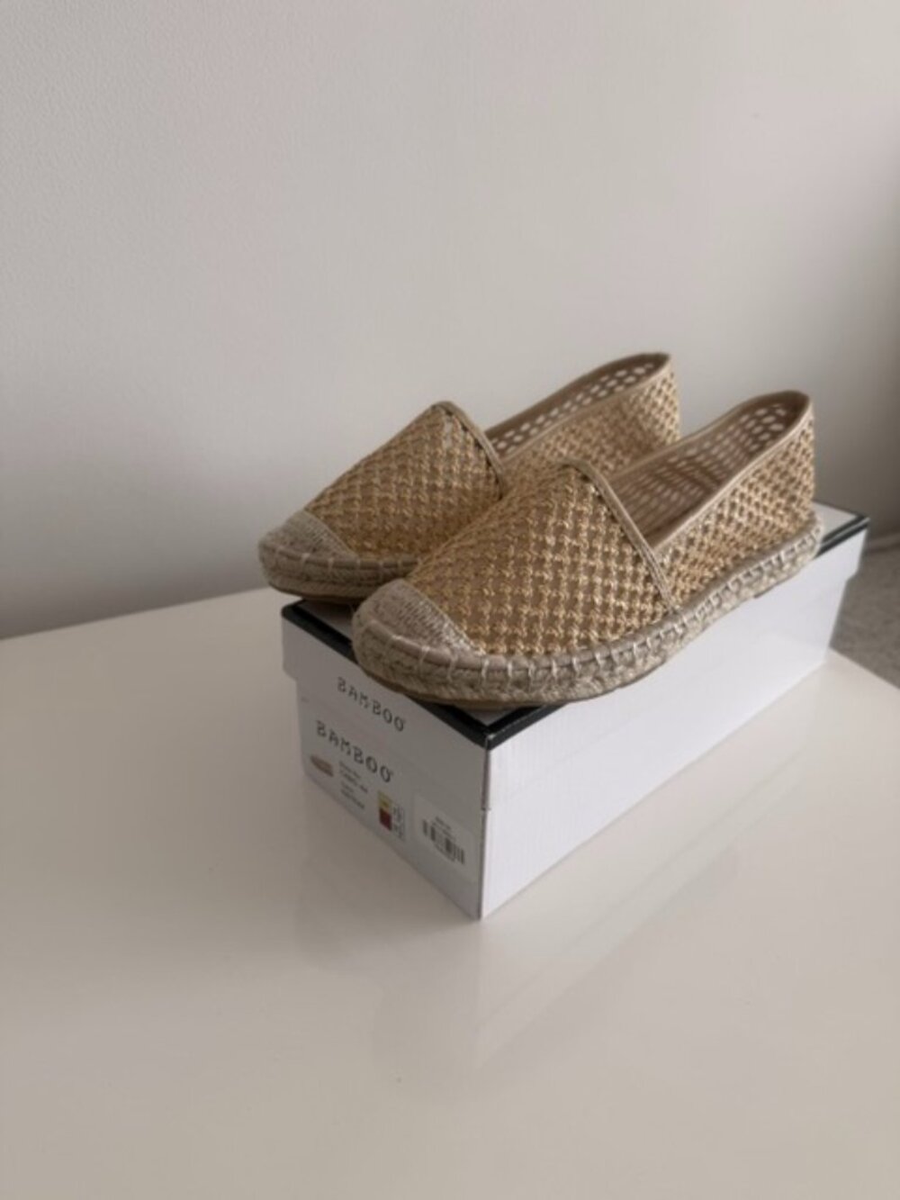 Bamboo Beige Woven Espadrille Slip-On Flats